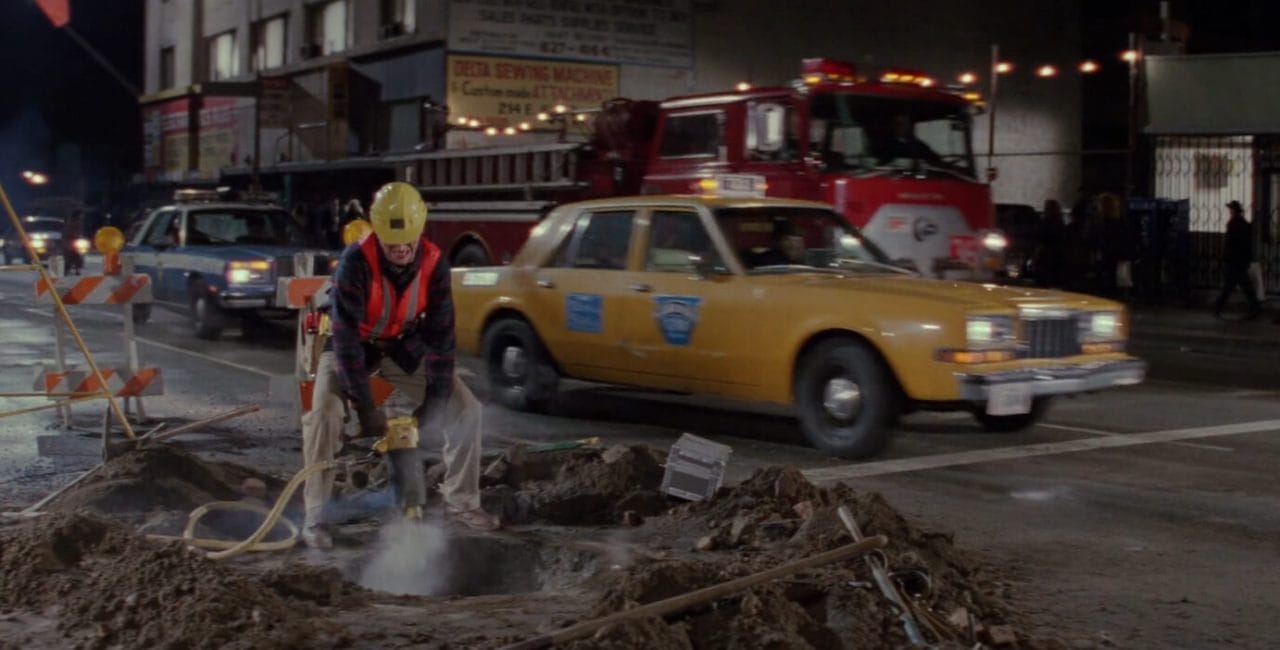 Scene of the crossroads under construction in Ghostbusters 2