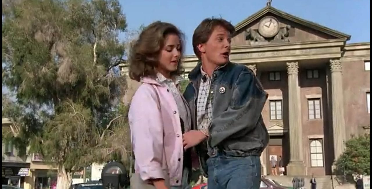 Scene on the Hill Valley plaza in Back to the Future
