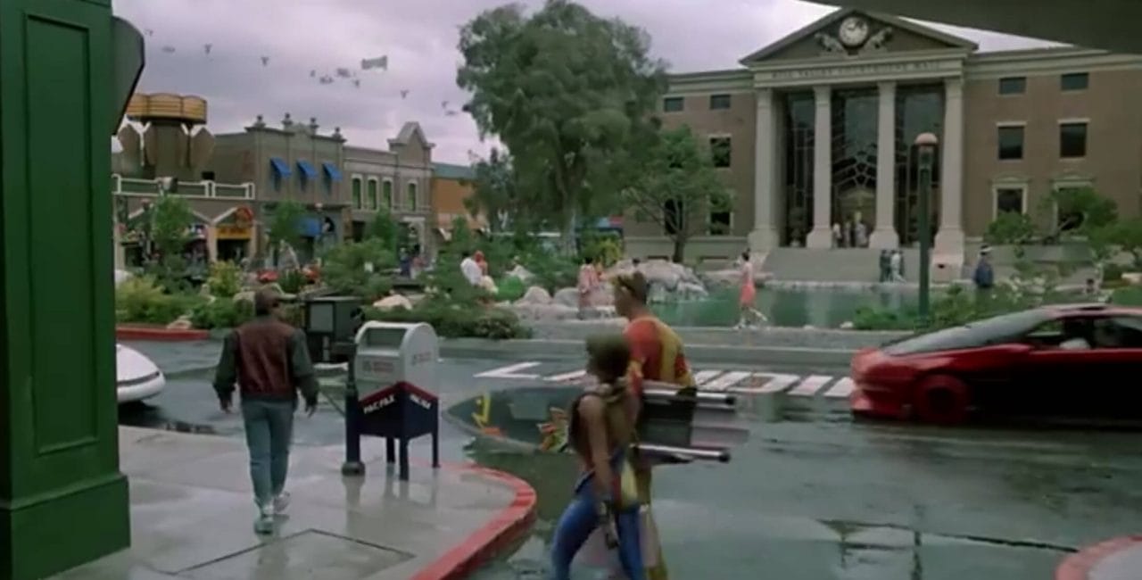 Scene on the Hill Valley plaza in Back to the Future