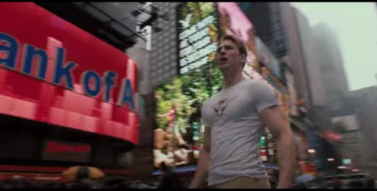 Scene in Times Square in Captain America: The First Avenger