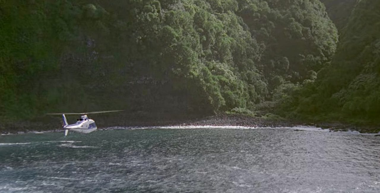Arrival scene on Isla Nublar in Jurassic Park