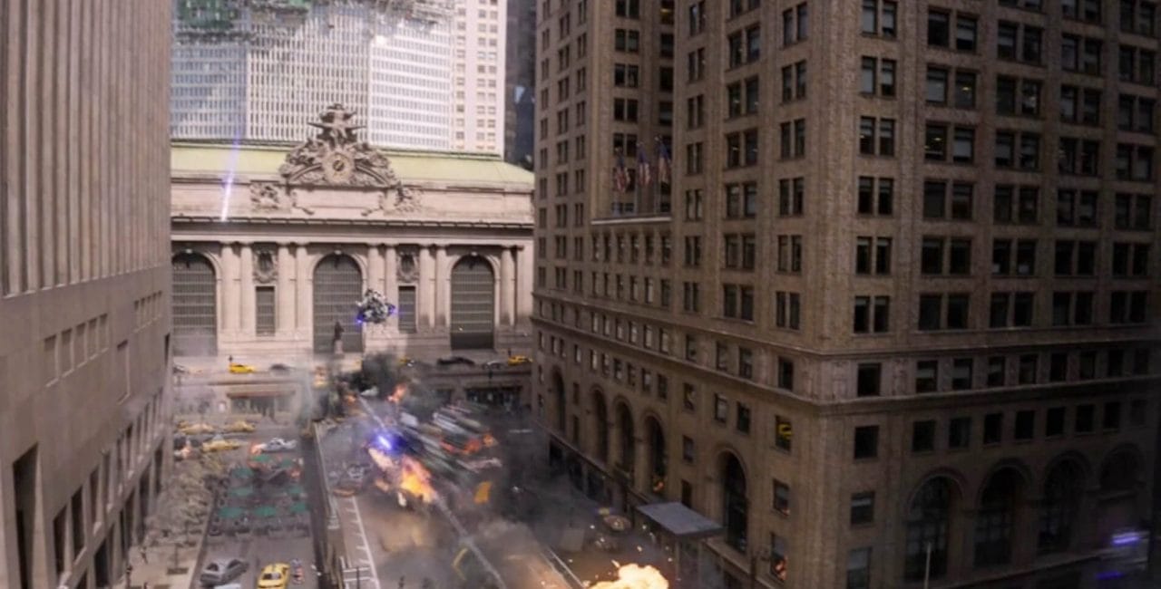 Scene in front of the Avengers tower in Avengers