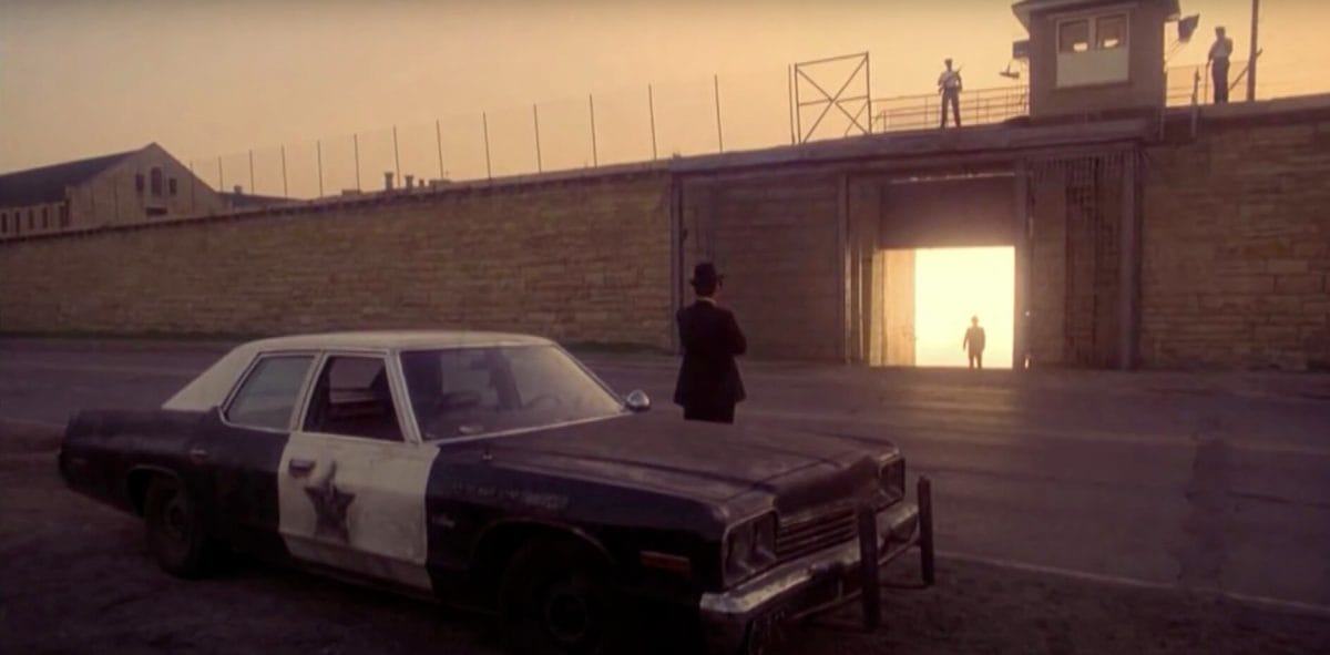 Scene in front of the Old Joliet Prison in The Blues Brothers
