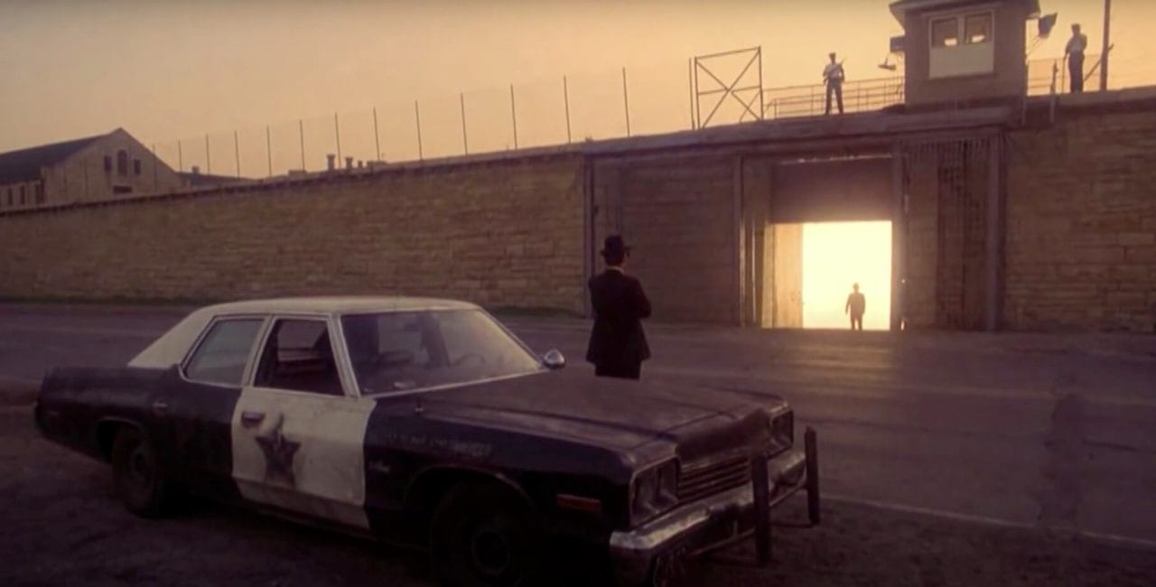 Scene in front of the Old Joliet Prison in The Blues Brothers