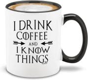 I Drink Coffee And I Know Things Black Handle Ceramic Coffee Mug Tea Cup - Game of Thrones
